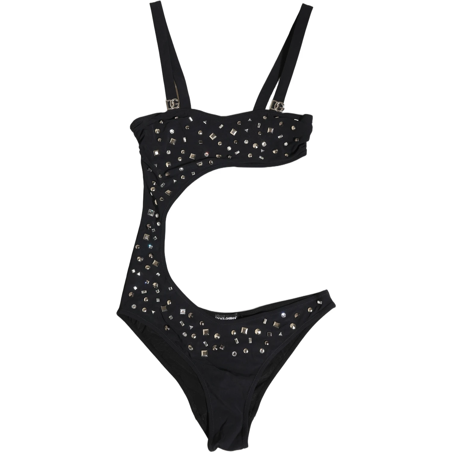 Black Embellished Cutout Bandeau One Piece Swimwear