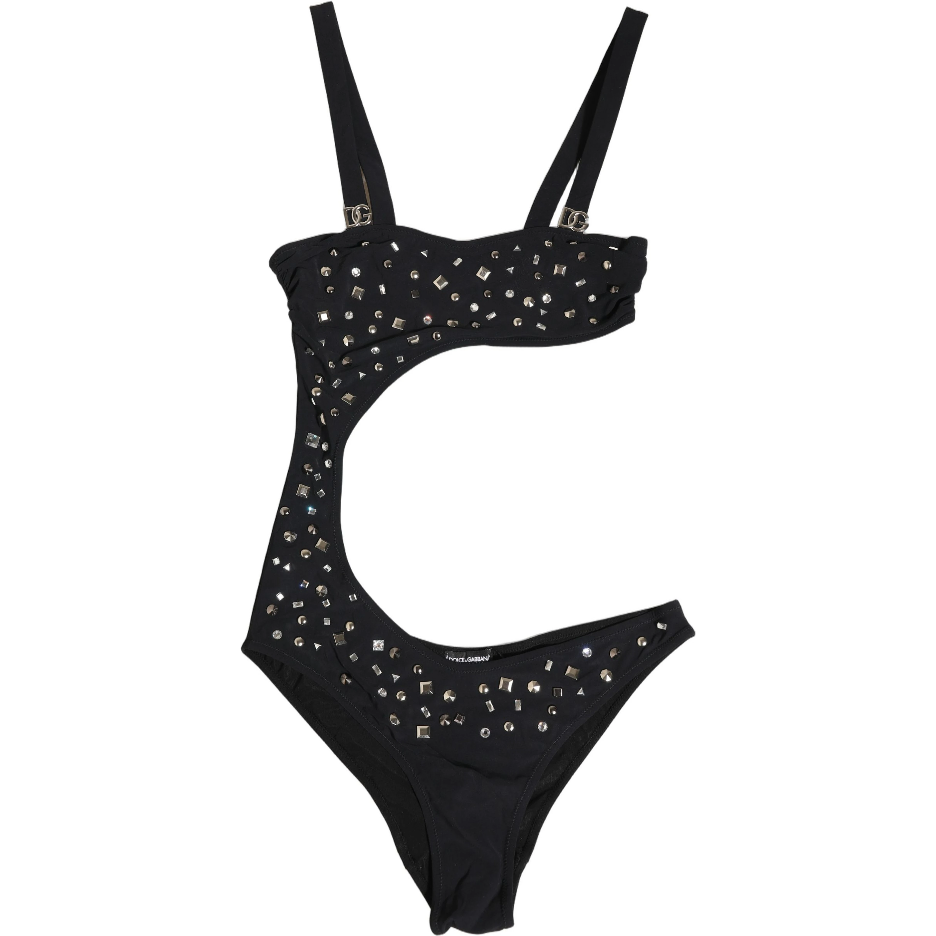 Black Embellished Cutout Bandeau One Piece Swimwear