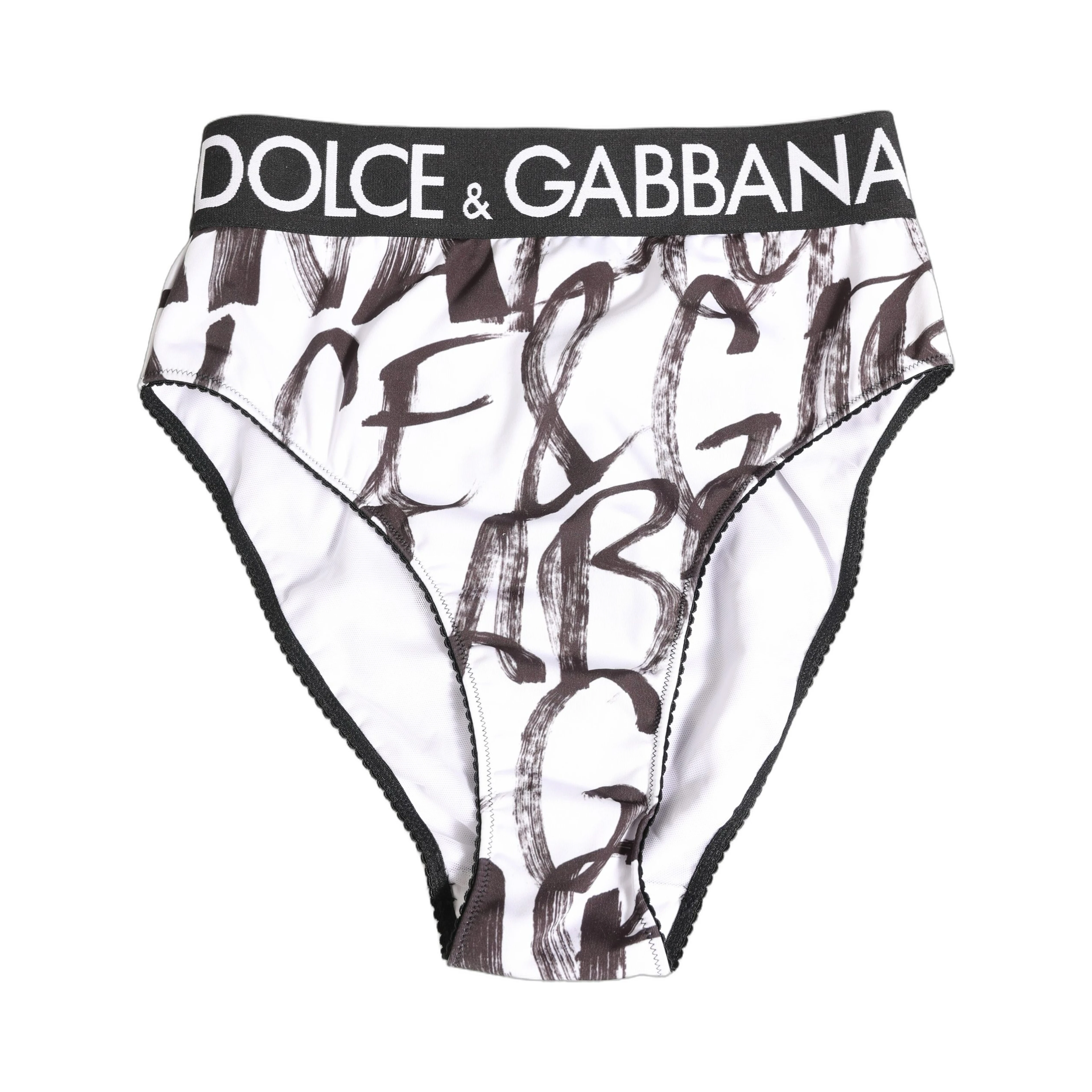 White Black Graphic Logo High Brief Underwear