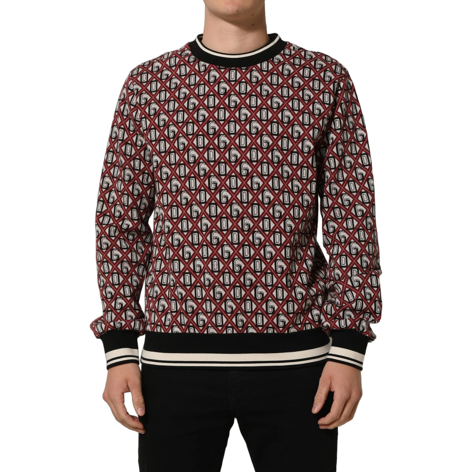 Red Logo Cotton Jacquard Sweatshirt Sweater