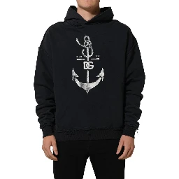 Black Anchor Print Hooded Sweatshirt Sweater