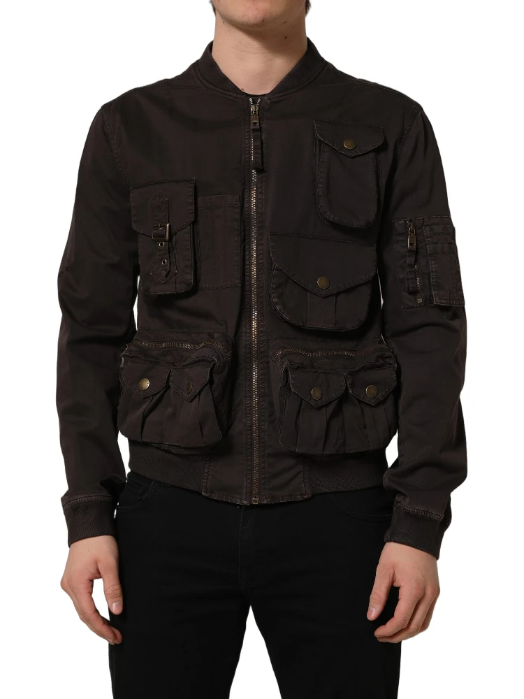 Brown Cotton Full Zip Men Bomber Jacket alternative
