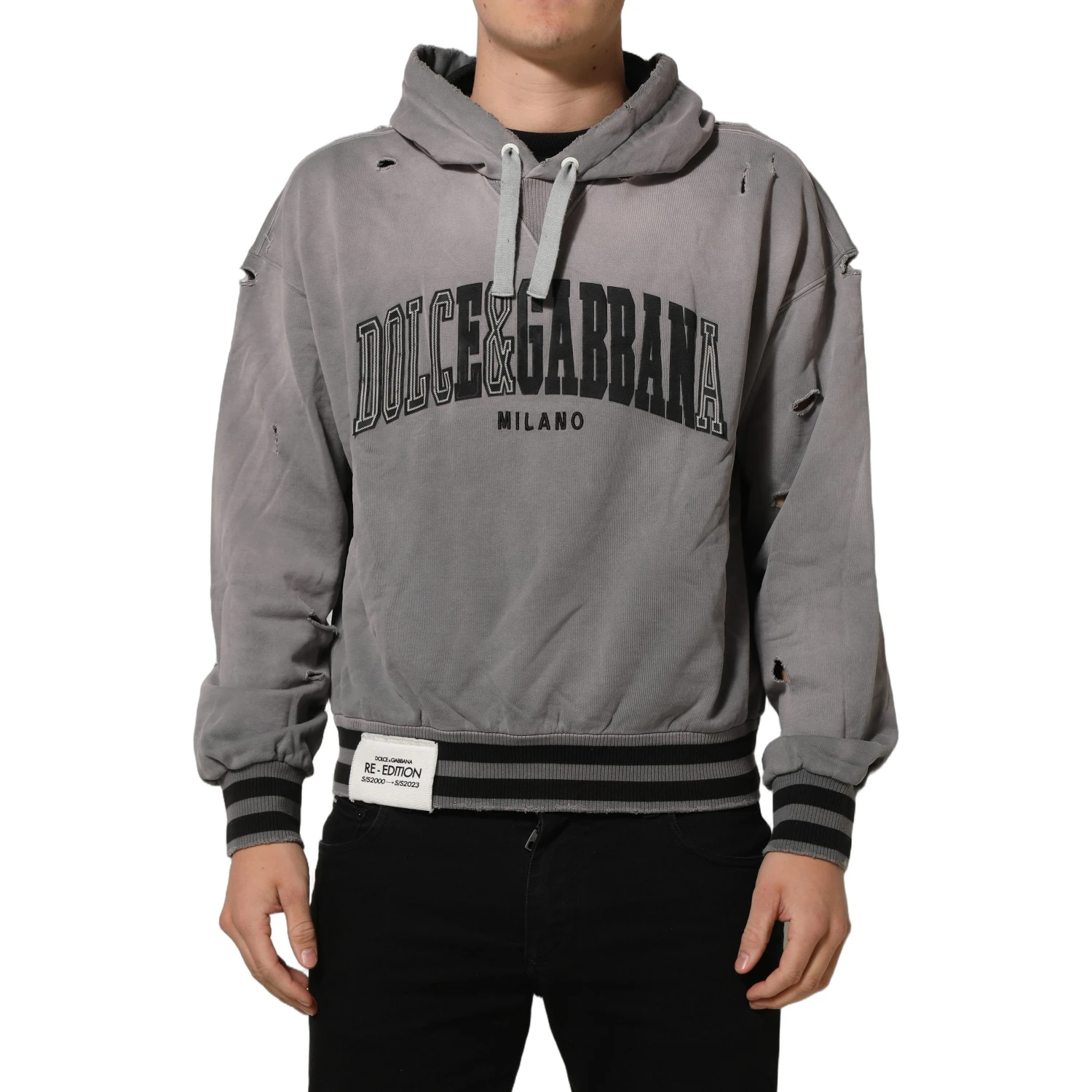 Gray Graphic Hooded Sweatshirt Men Sweater