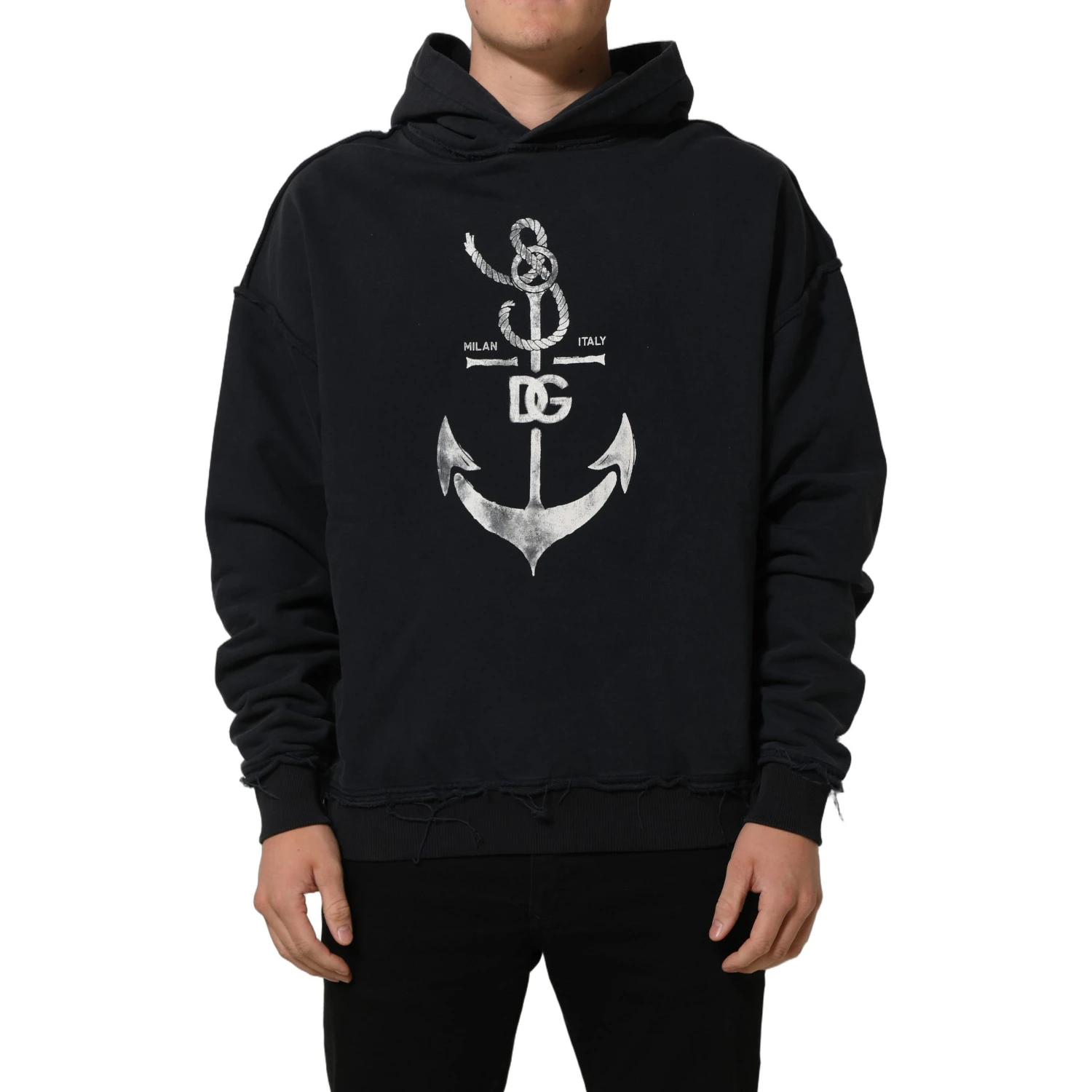Black Anchor Print Hooded Sweatshirt Sweater