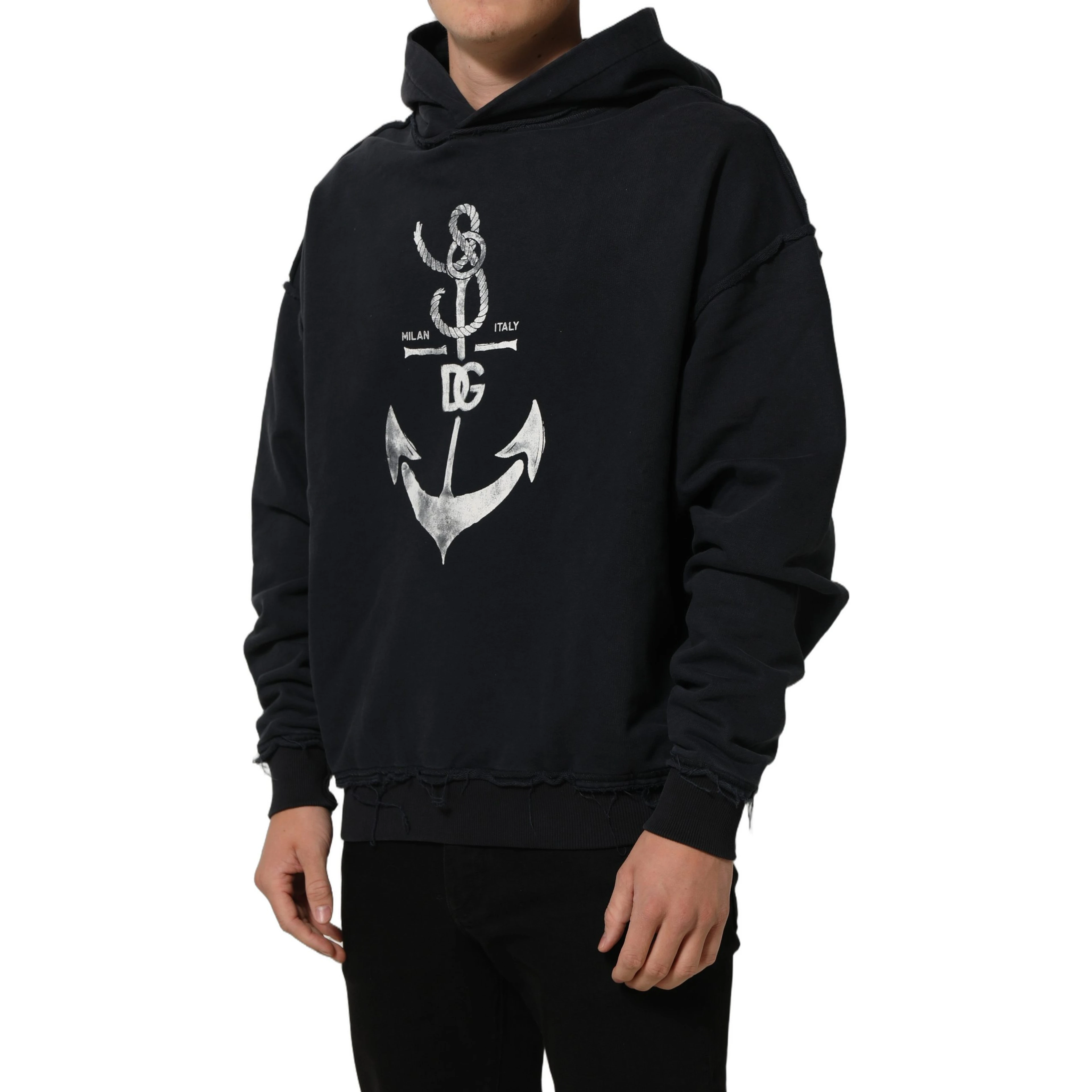 Black Anchor Print Hooded Sweatshirt Sweater