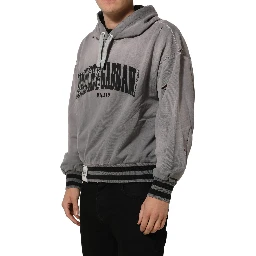 Gray Graphic Hooded Sweatshirt Men Sweater