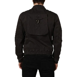 Brown Cotton Full Zip Men Bomber Jacket