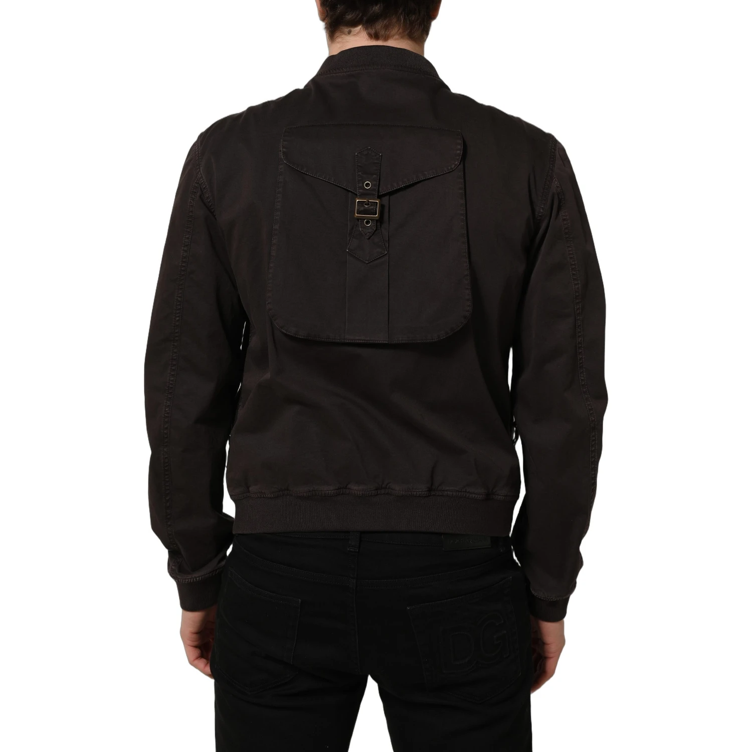 Brown Cotton Full Zip Men Bomber Jacket
