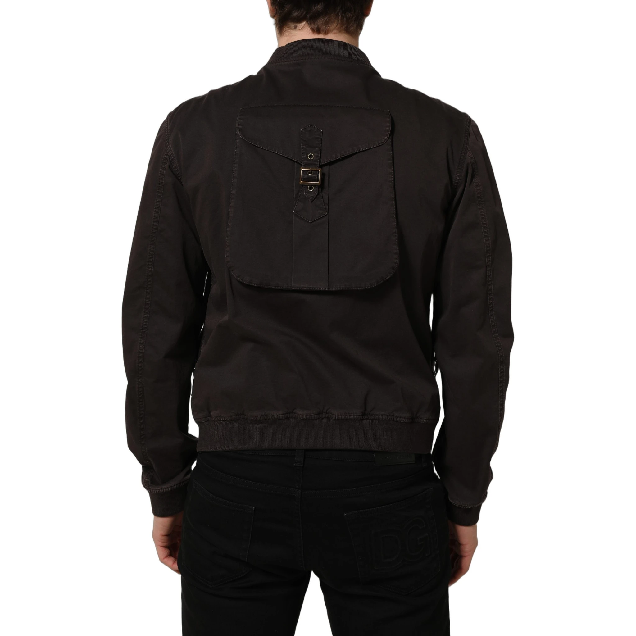 Brown Cotton Full Zip Men Bomber Jacket