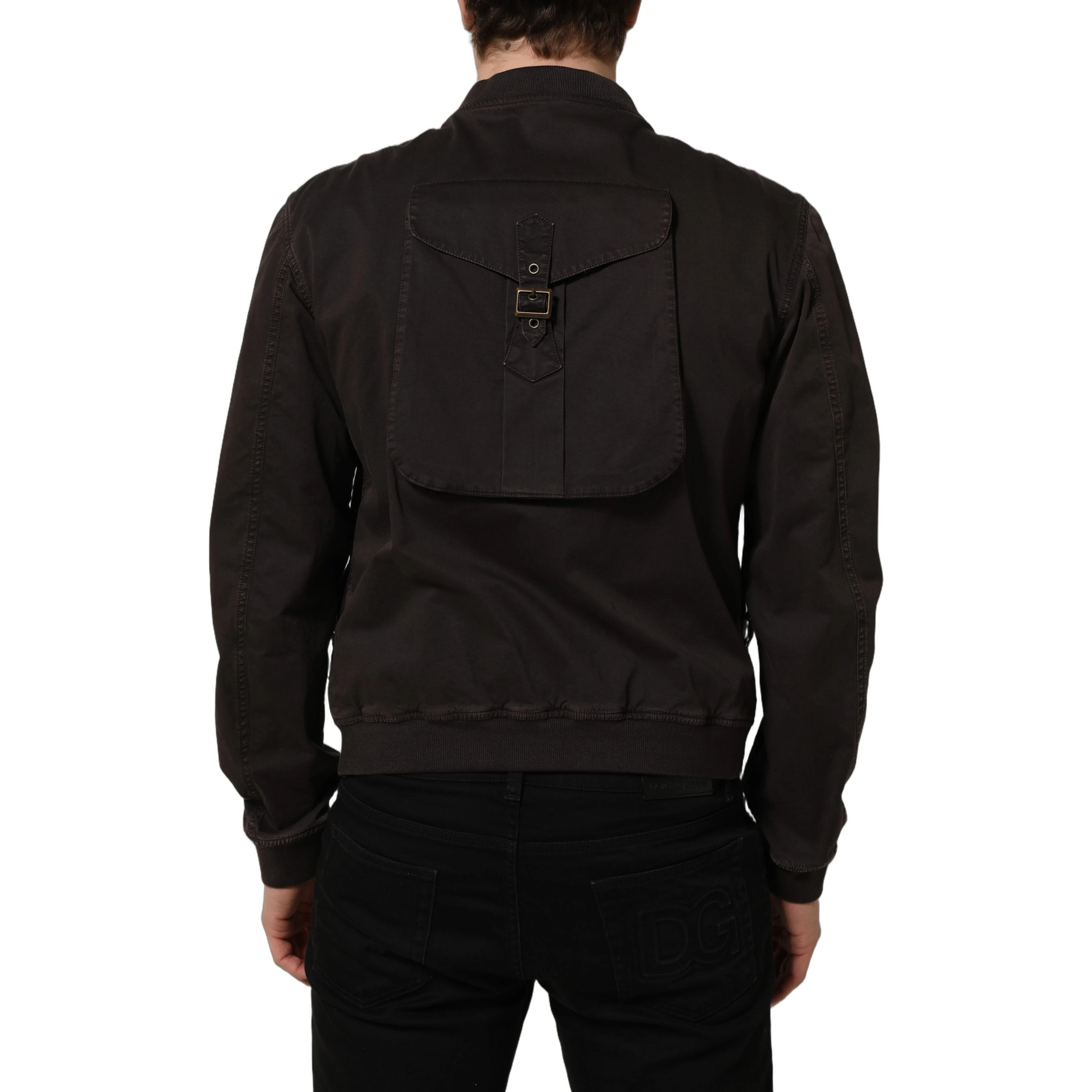 Brown Cotton Full Zip Men Bomber Jacket