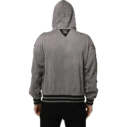 Gray Graphic Hooded Sweatshirt Men Sweater