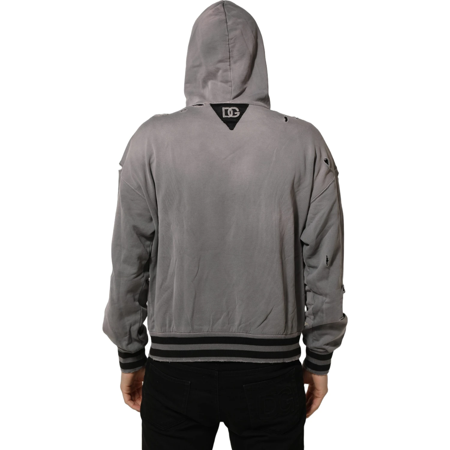 Gray Graphic Hooded Sweatshirt Men Sweater