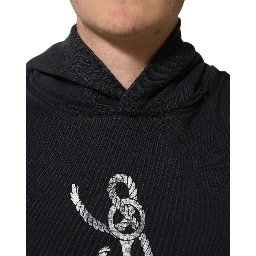 Black Anchor Print Hooded Sweatshirt Sweater