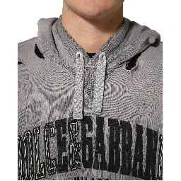 Gray Graphic Hooded Sweatshirt Men Sweater