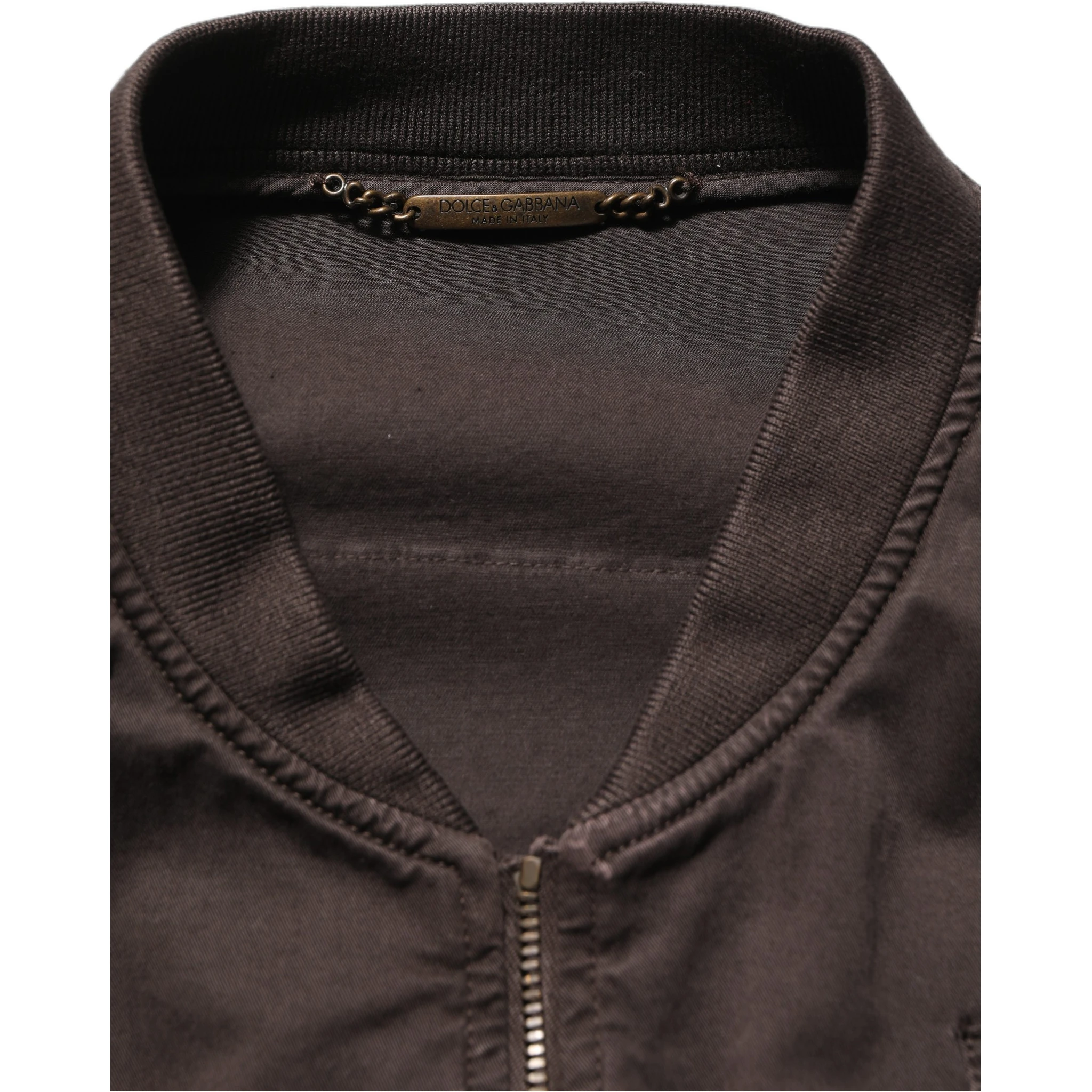 Brown Cotton Full Zip Men Bomber Jacket