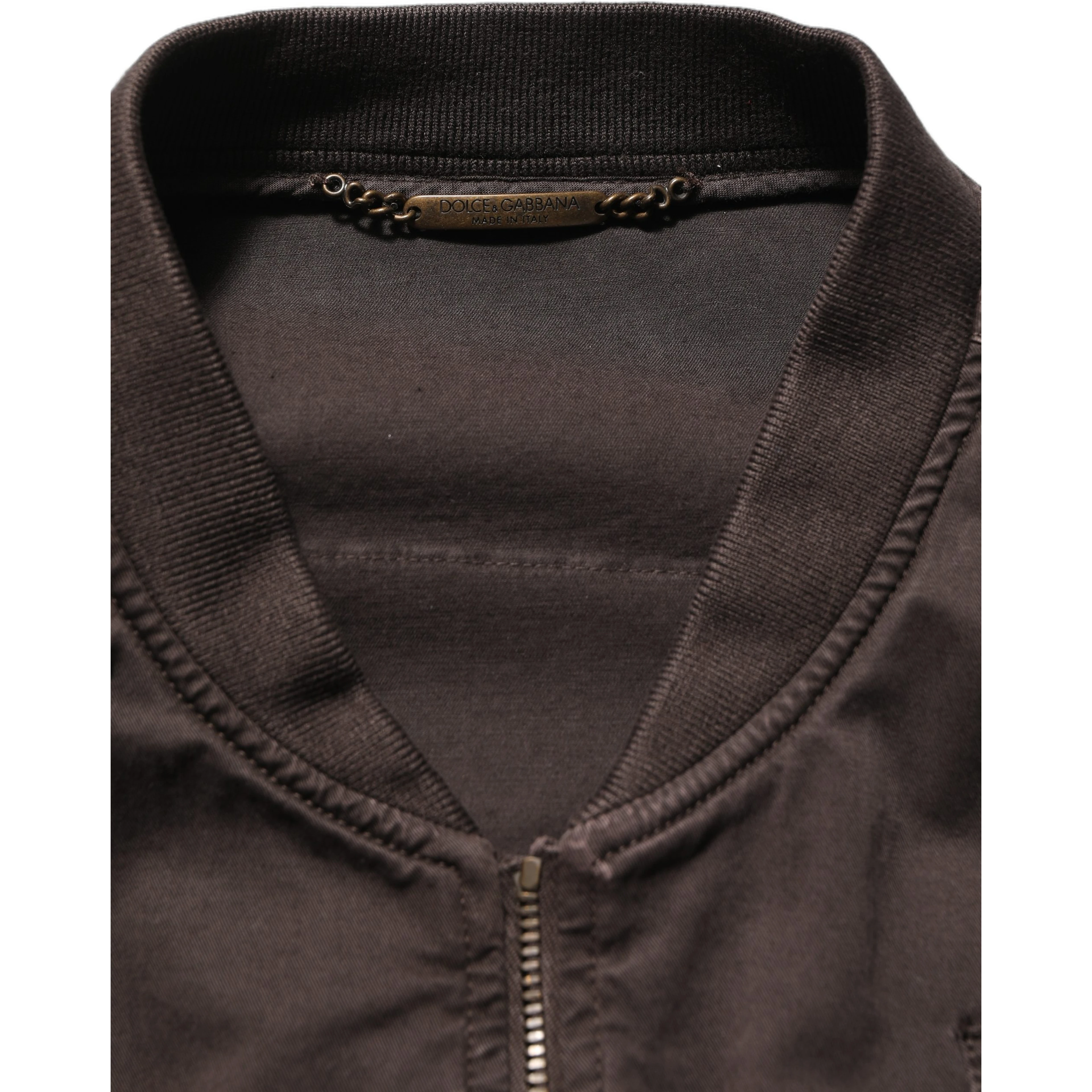 Brown Cotton Full Zip Men Bomber Jacket