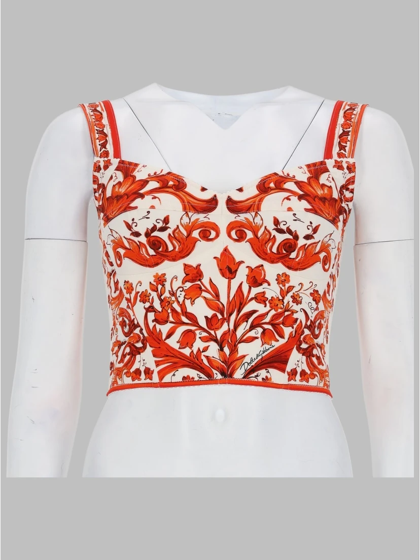 TOP BUSTIER IN CHARMEUSE STAMPA MAIOLICA