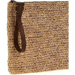 Beige Raffia Clutch Bag