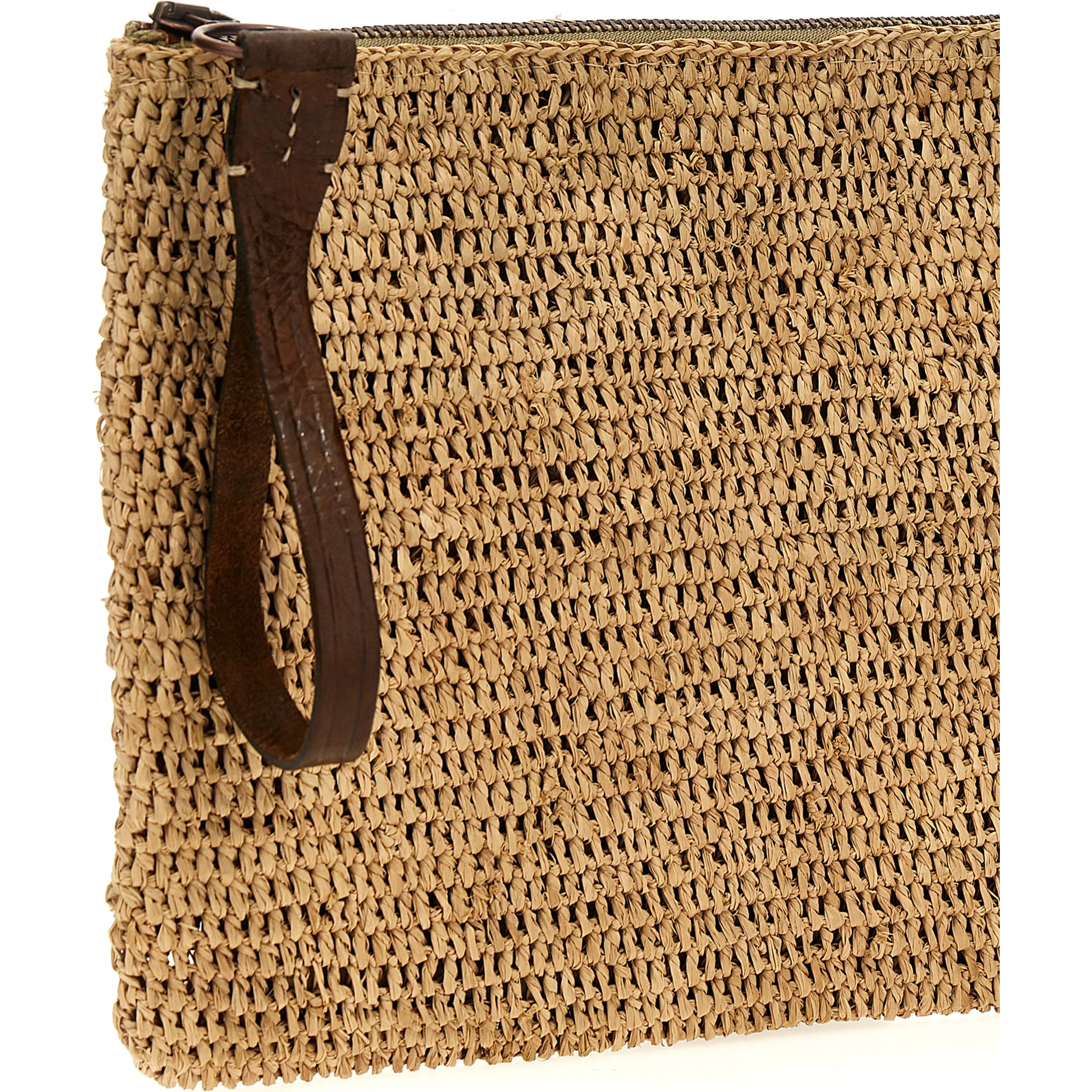 Beige Raffia Clutch Bag
