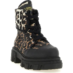 Multicolor Cotton Lace-Up Boots