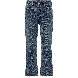 Blue Cotton Cropped Jeans