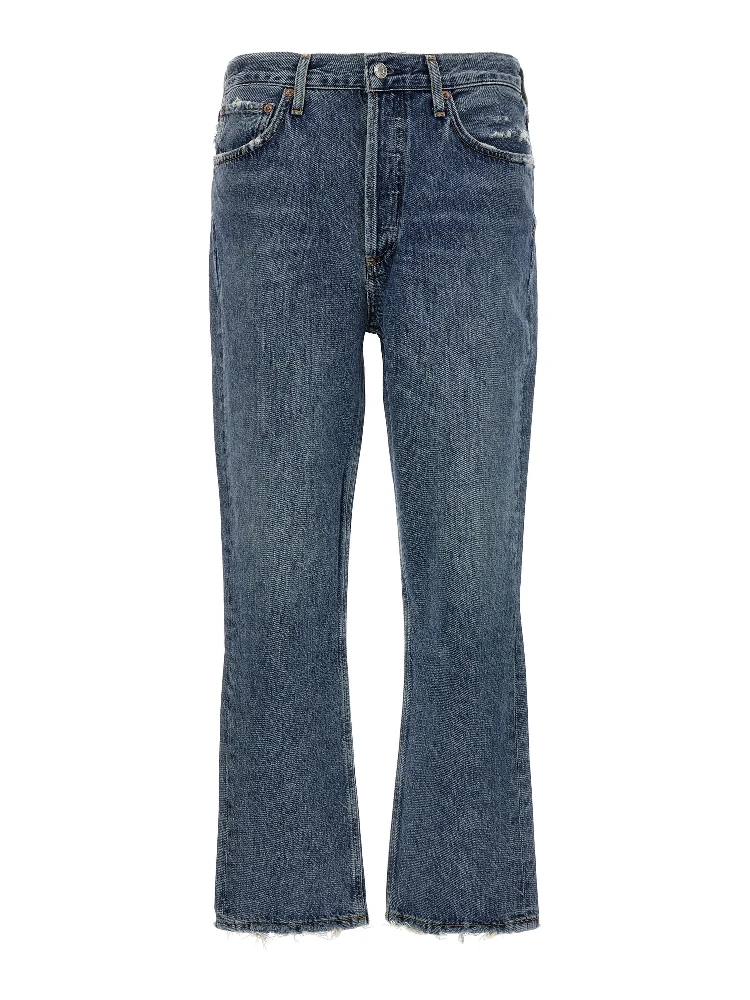 Blue Cotton Cropped Jeans