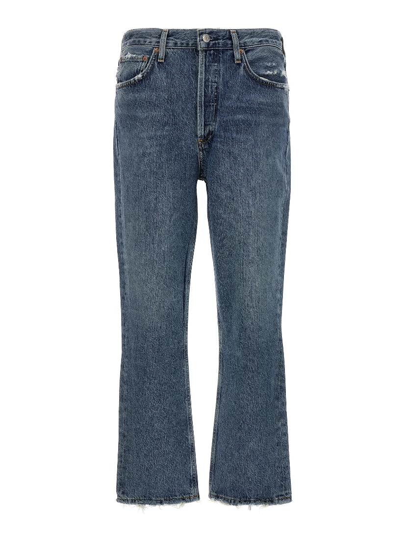 Blue Cotton Cropped Jeans