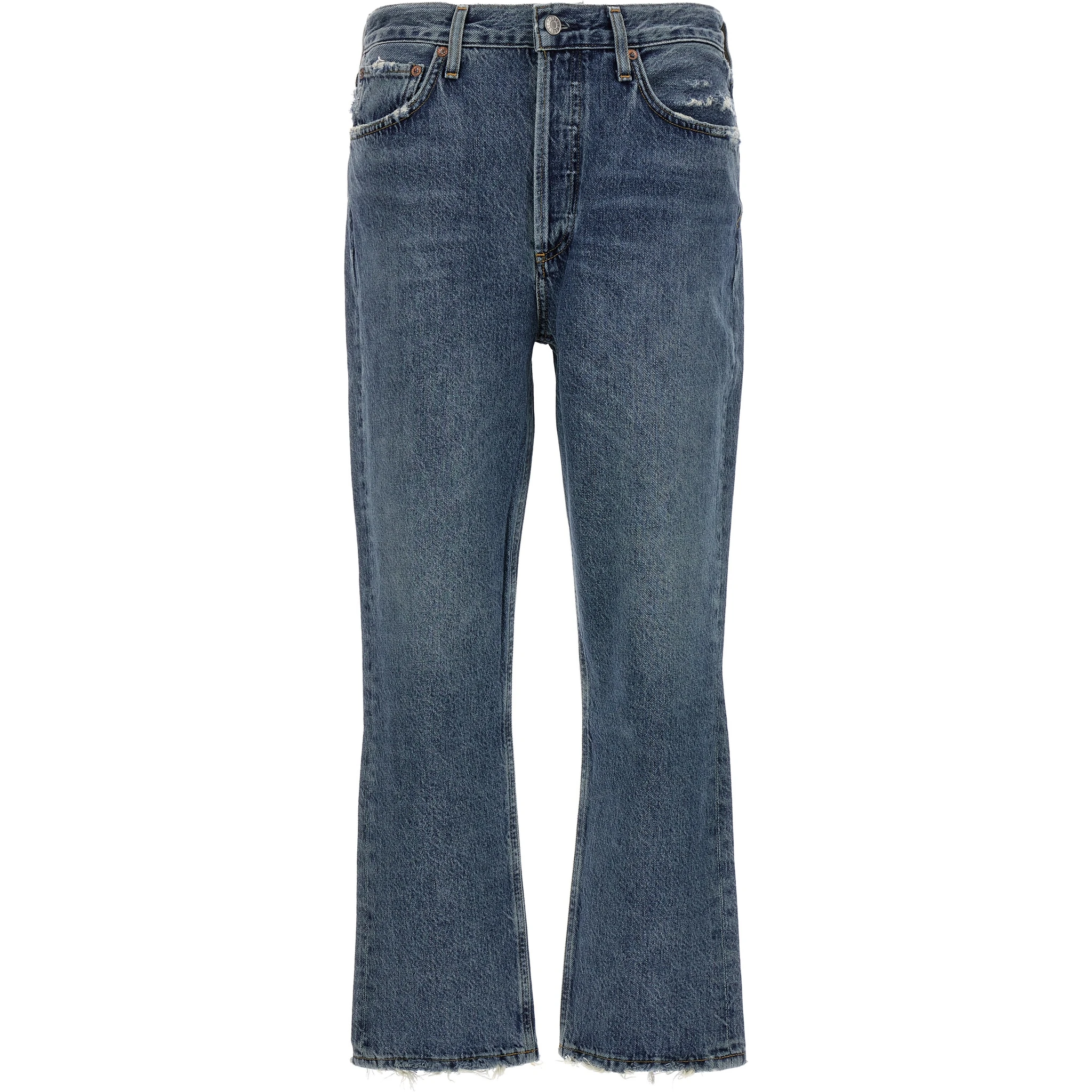Blue Cotton Cropped Jeans
