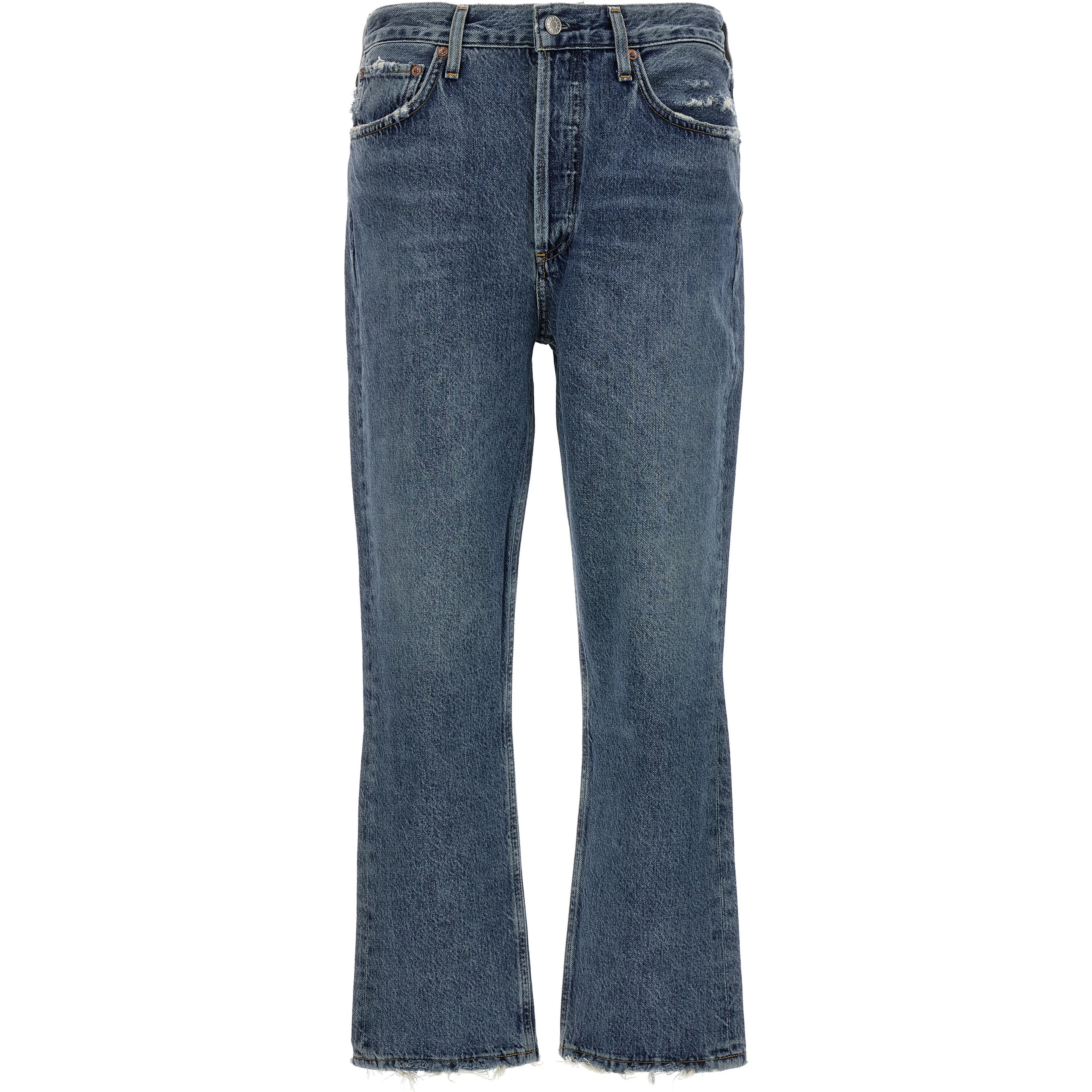Blue Cotton Cropped Jeans