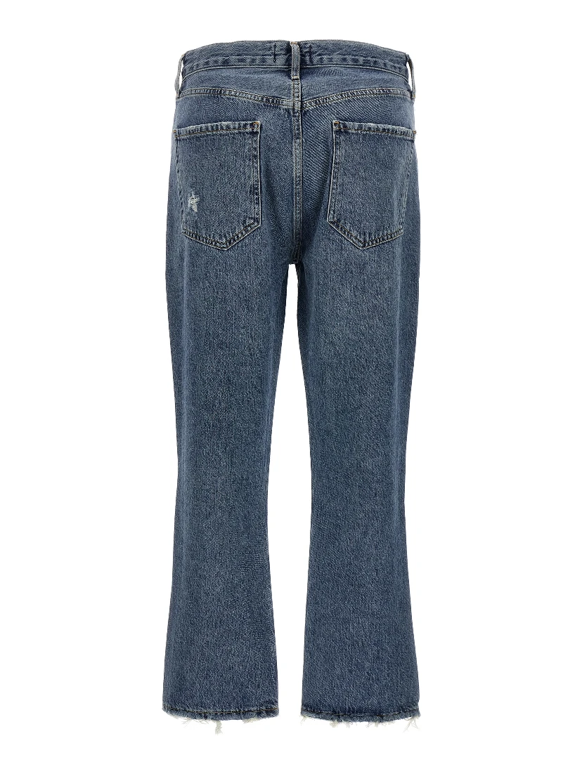 Blue Cotton Cropped Jeans