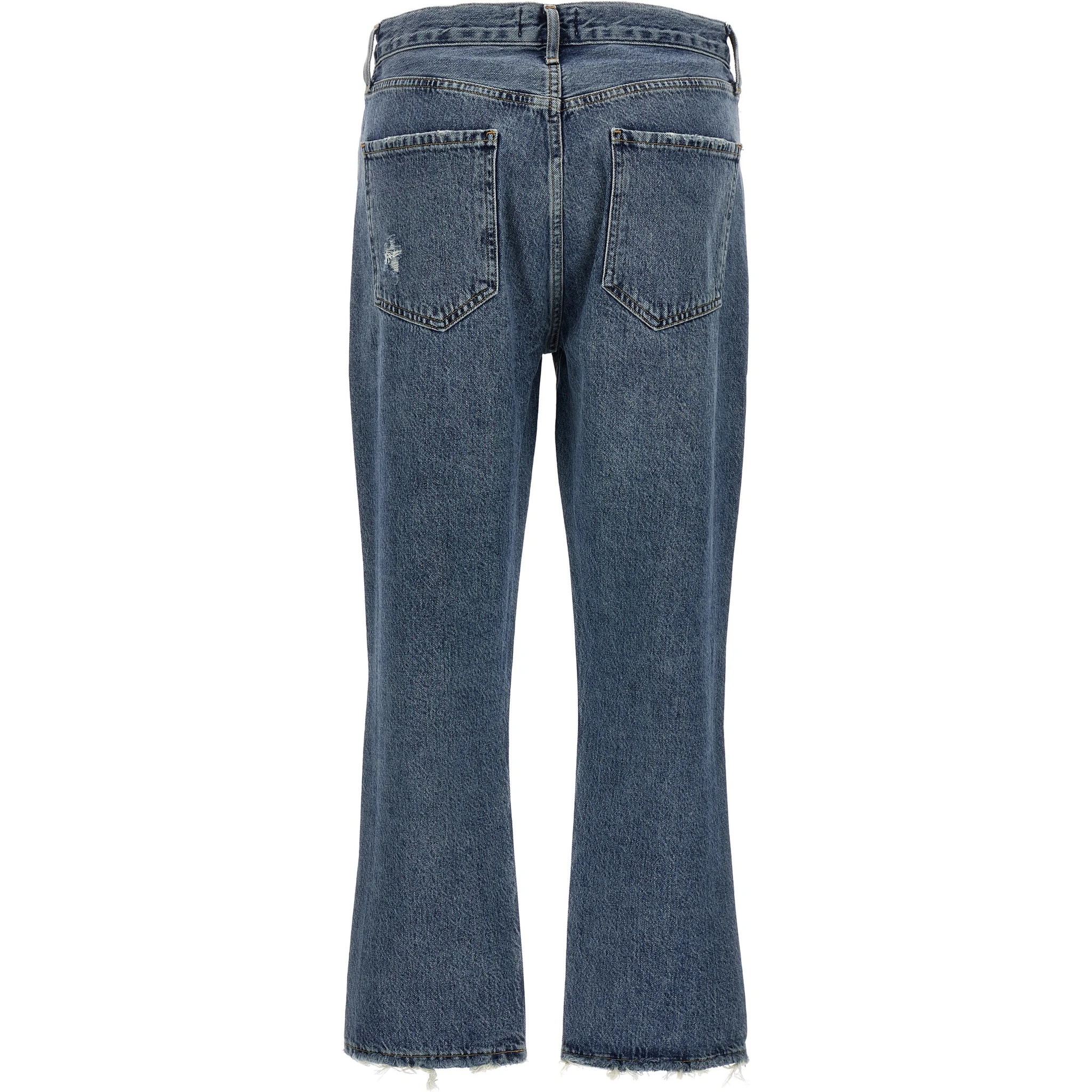 Blue Cotton Cropped Jeans