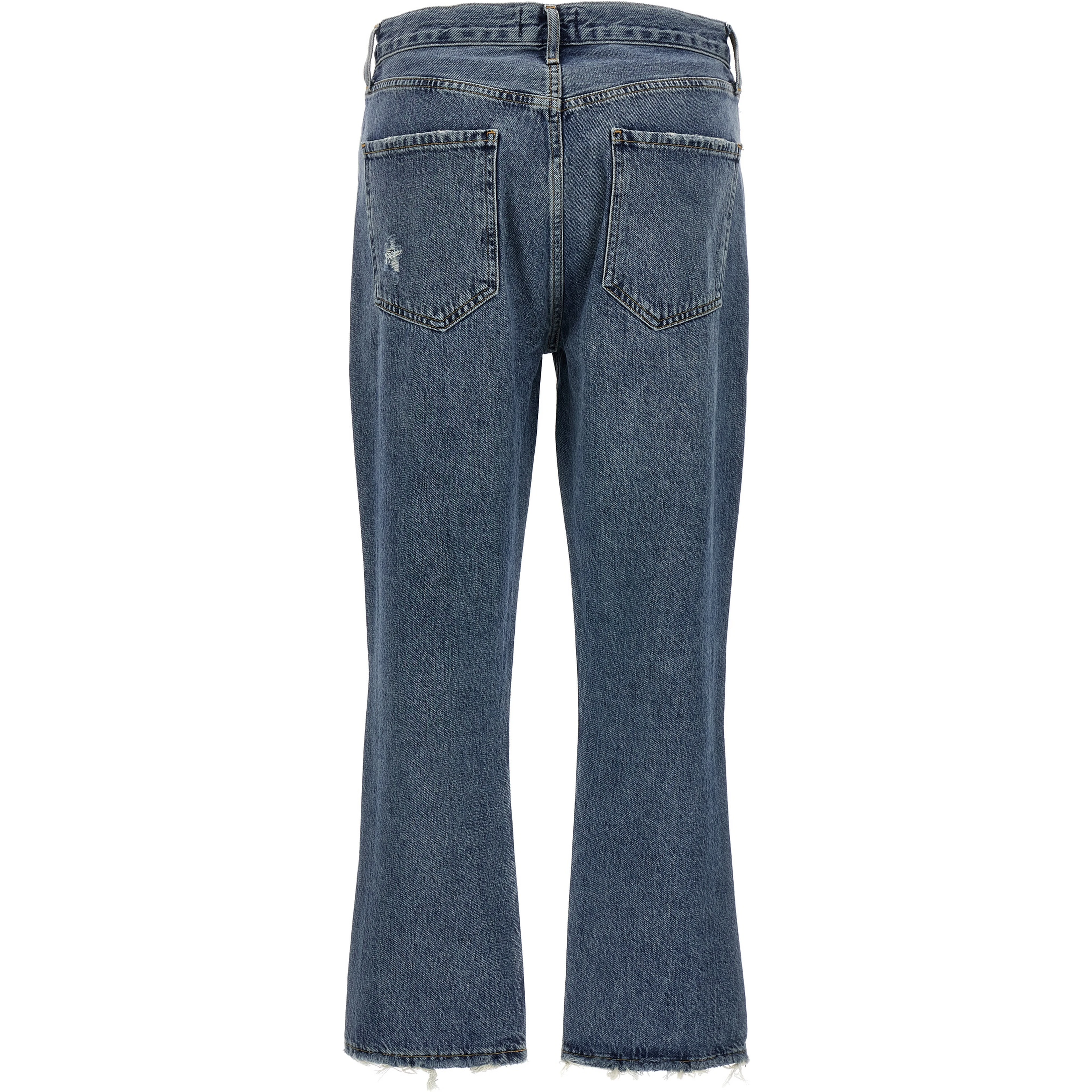Blue Cotton Cropped Jeans