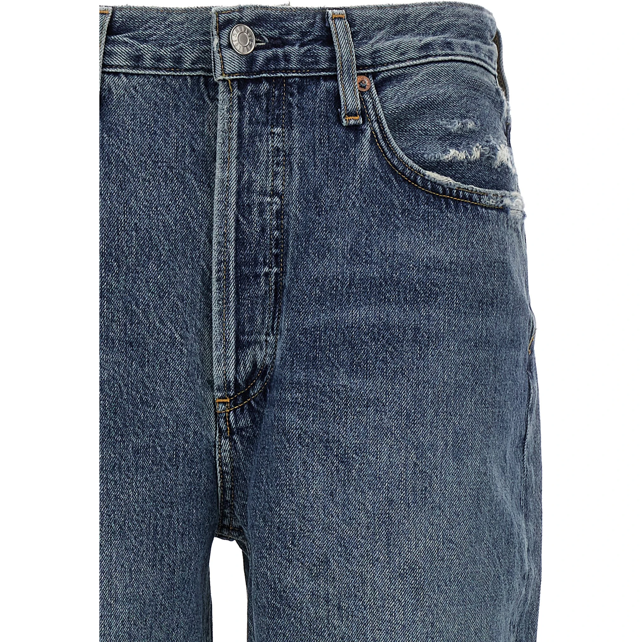 Blue Cotton Cropped Jeans