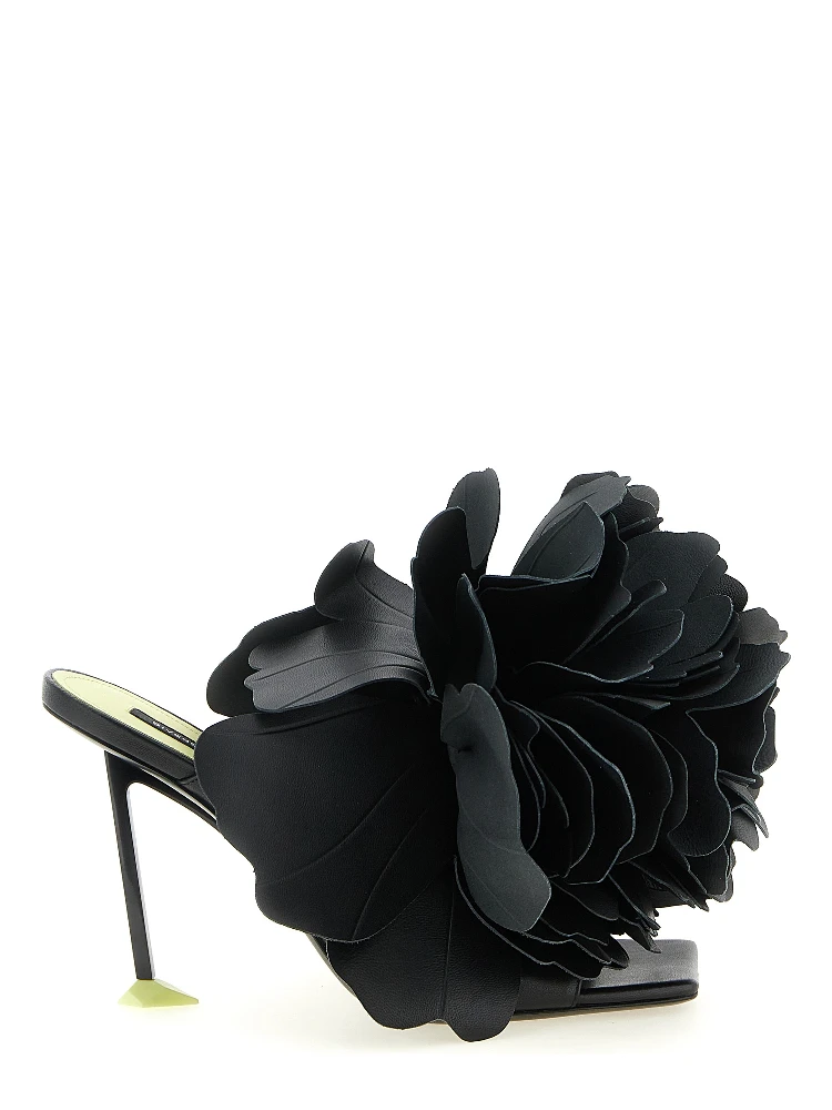 Black Leather Stiletto Heel Sandals