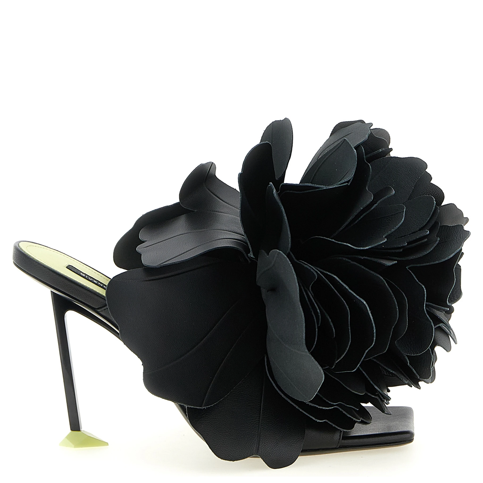 Black Leather Stiletto Heel Sandals