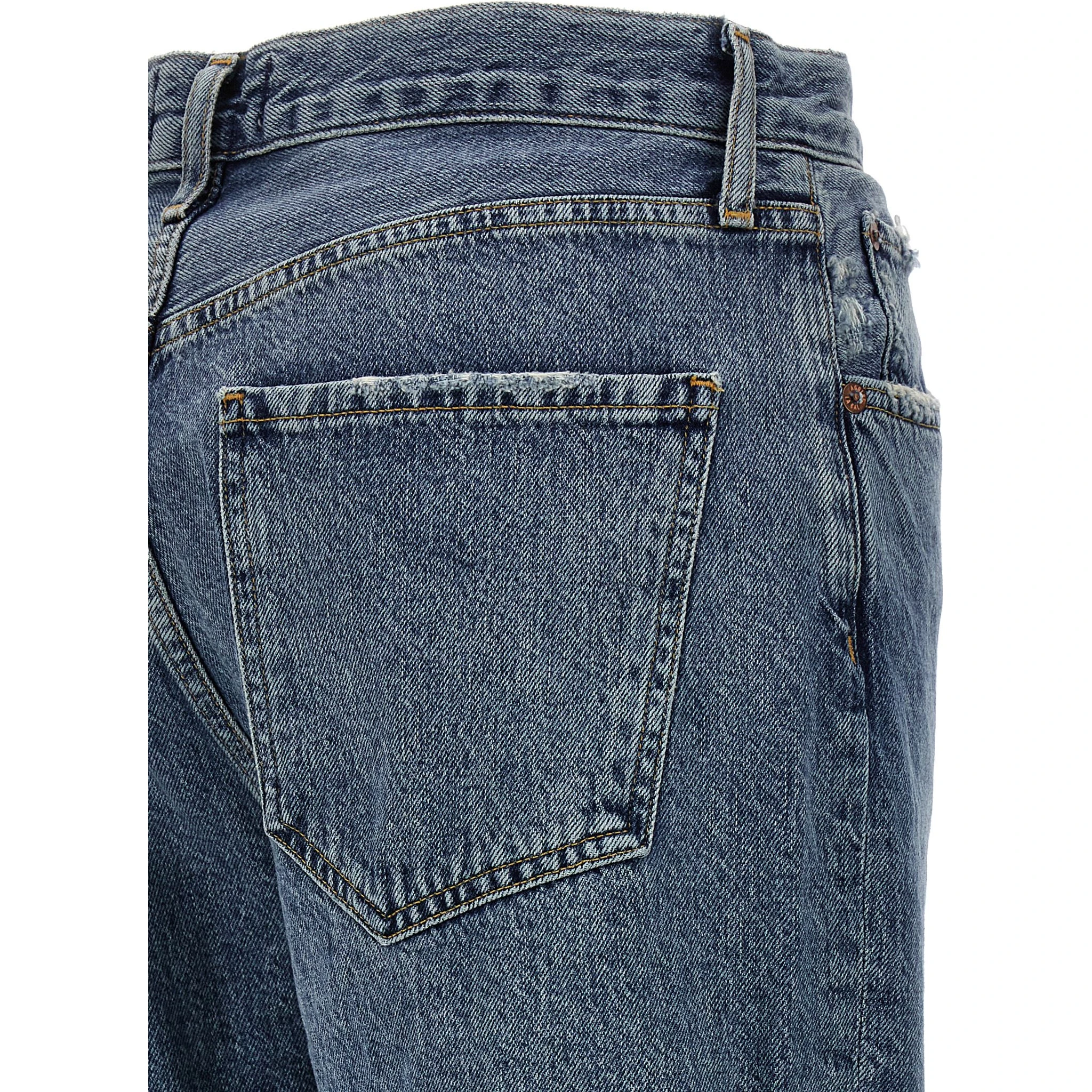 Blue Cotton Cropped Jeans