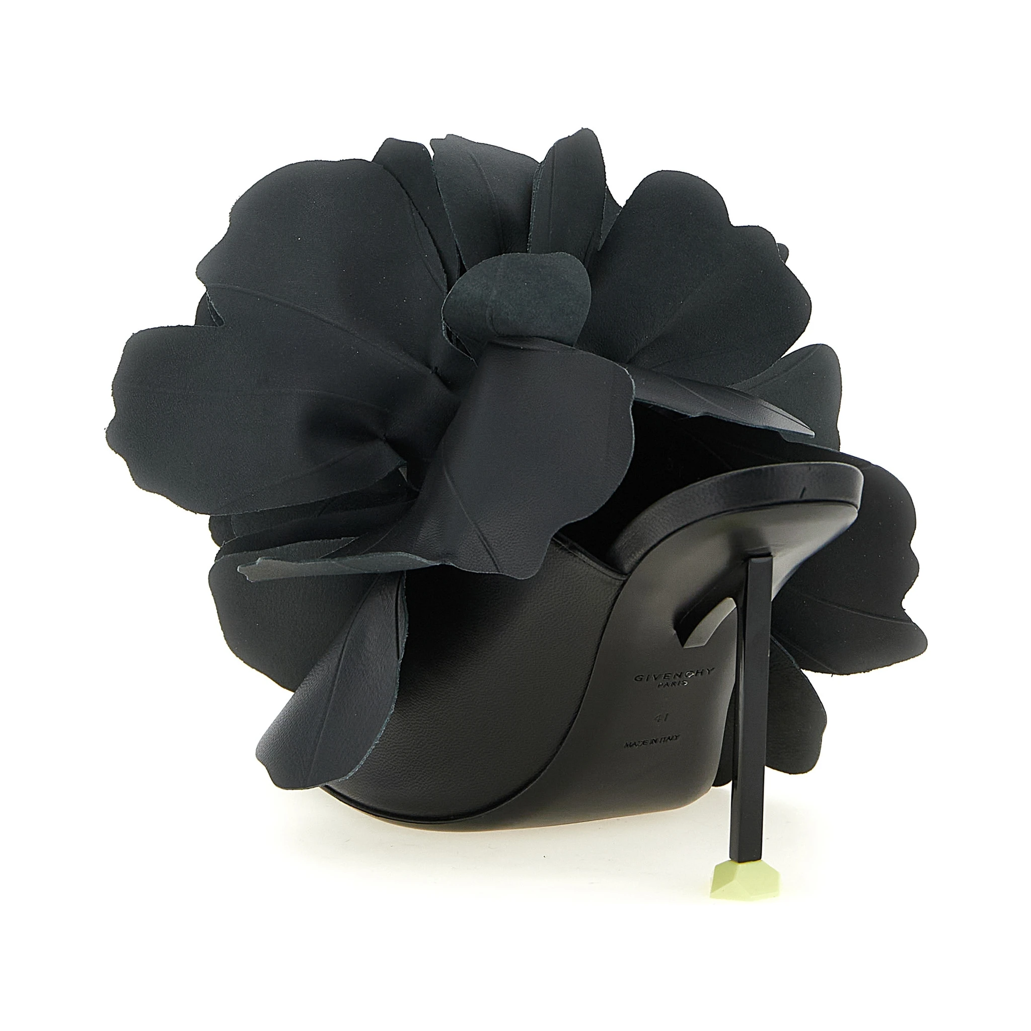 Black Leather Stiletto Heel Sandals