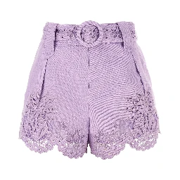 Purple Linen Bermuda Shorts