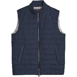 Blue Linen Sleeveless Jacket