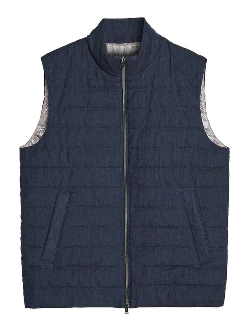 Blue Linen Sleeveless Jacket