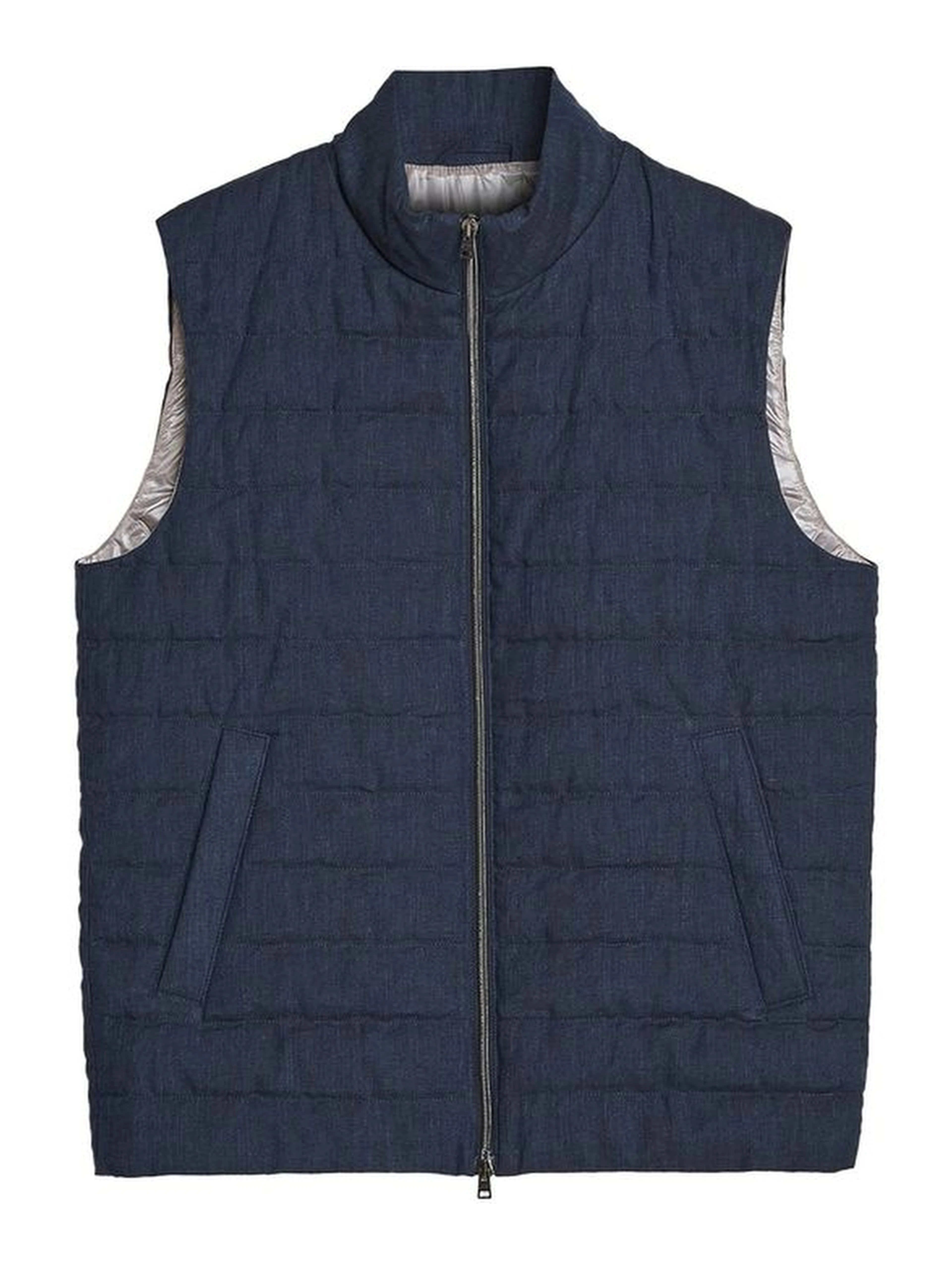 Blue Linen Sleeveless Jacket
