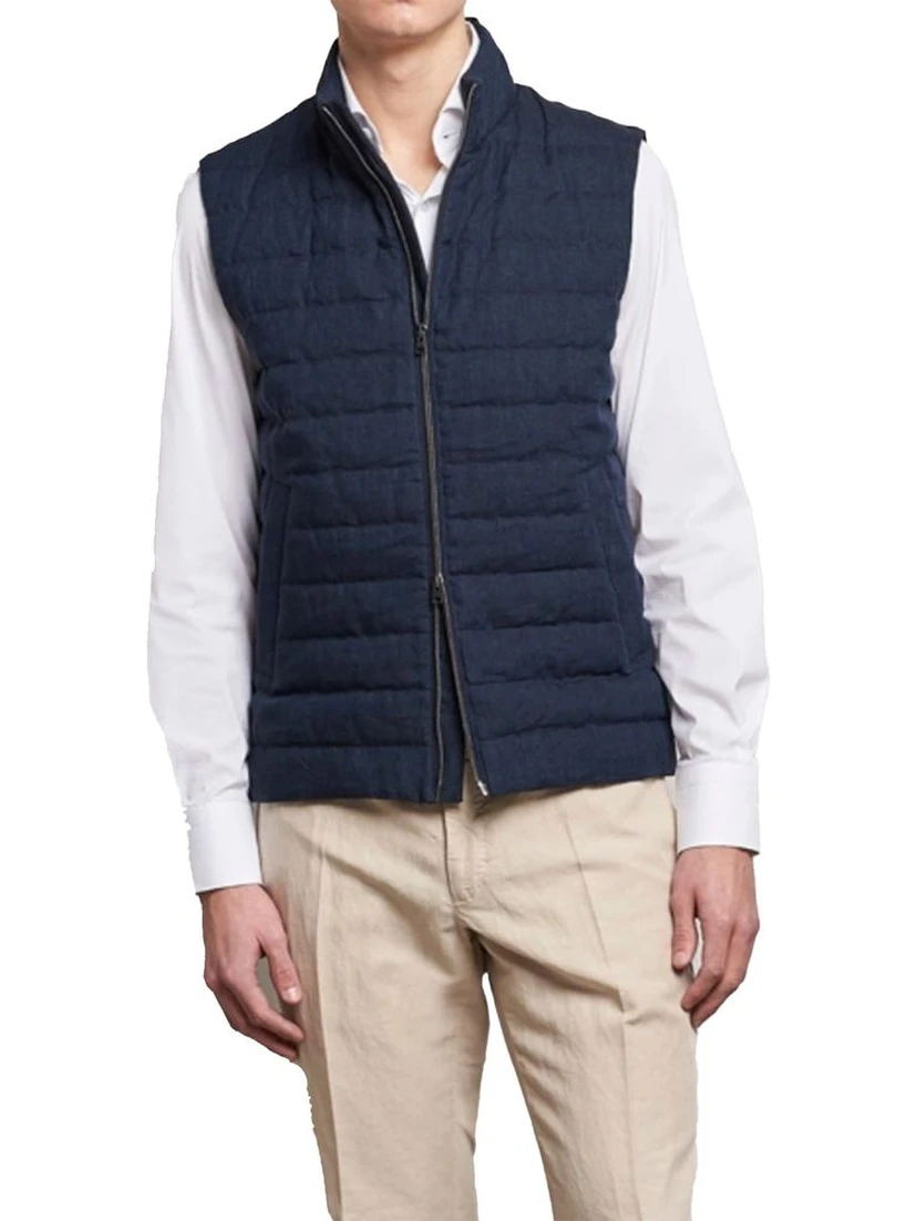Blue Linen Sleeveless Jacket