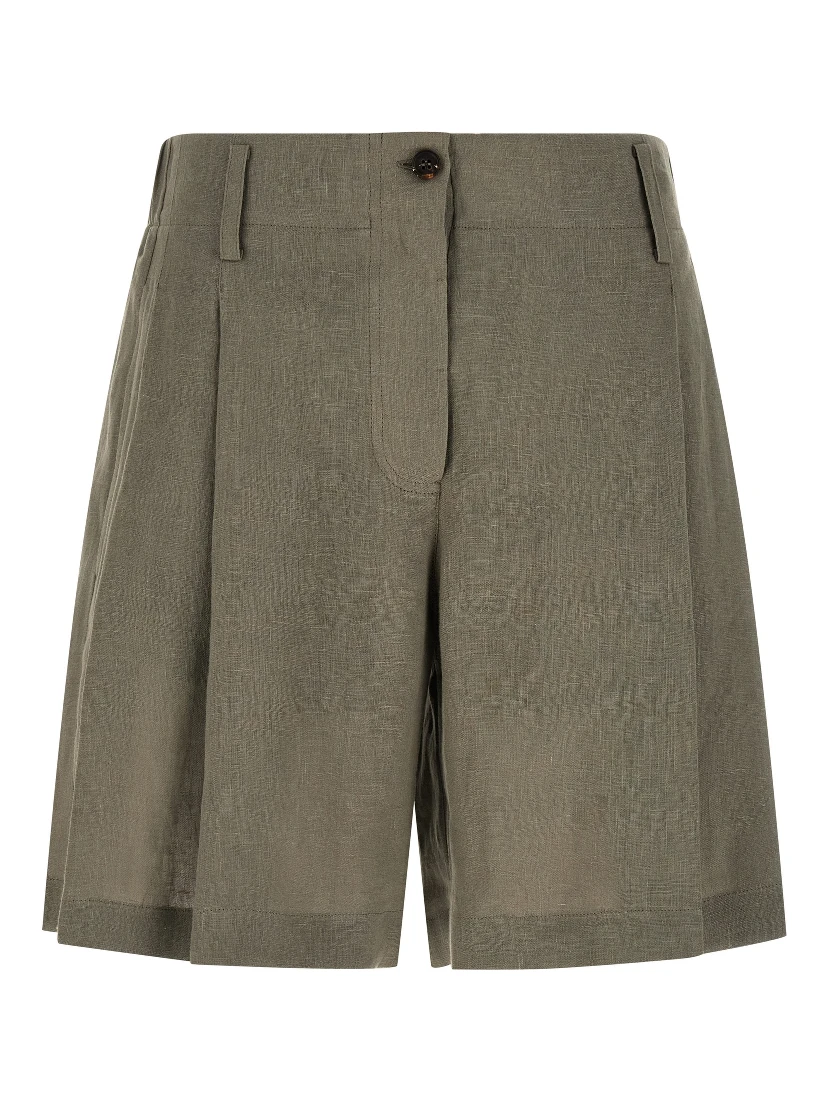 Bicolor Linen Bermuda Shorts