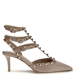 Beige Calf Leather Bos Taurus Mid Heel Pumps
