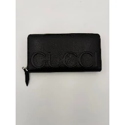 GUCCI Zip Black Front Logo Embossed Wallet