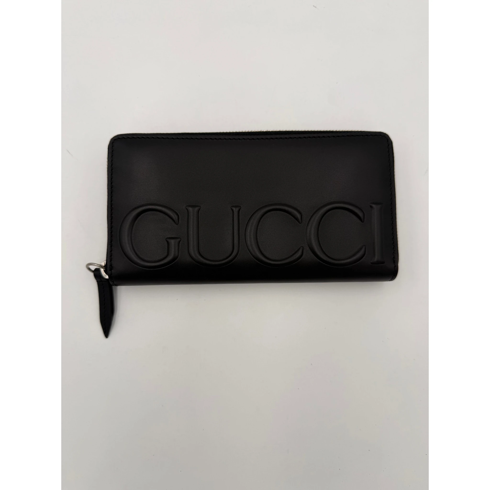 GUCCI Zip Black Front Logo Embossed Wallet