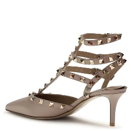 Beige Calf Leather Bos Taurus Mid Heel Pumps