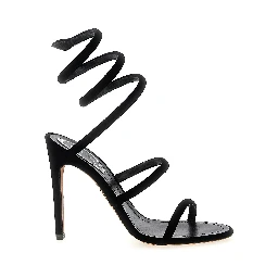 Black Textile Stiletto Heel Sandals