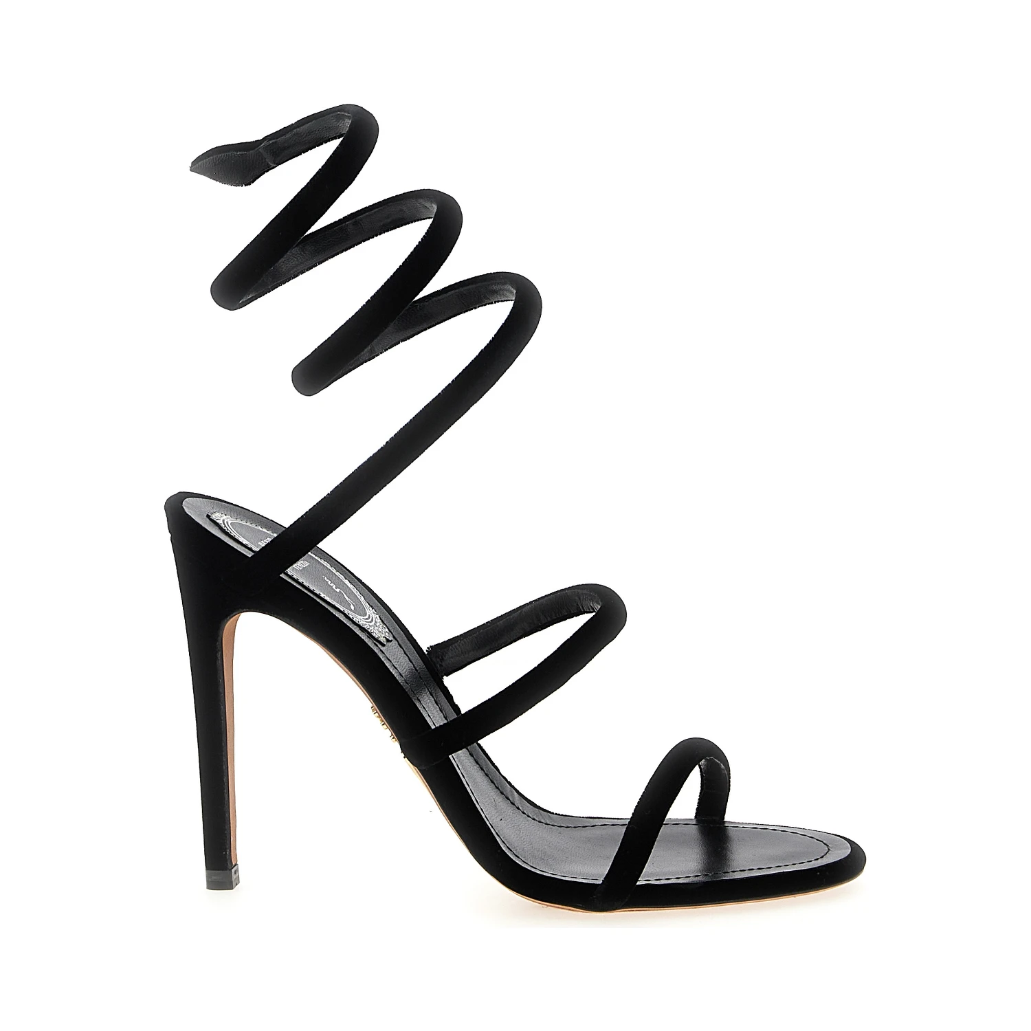 Black Textile Stiletto Heel Sandals