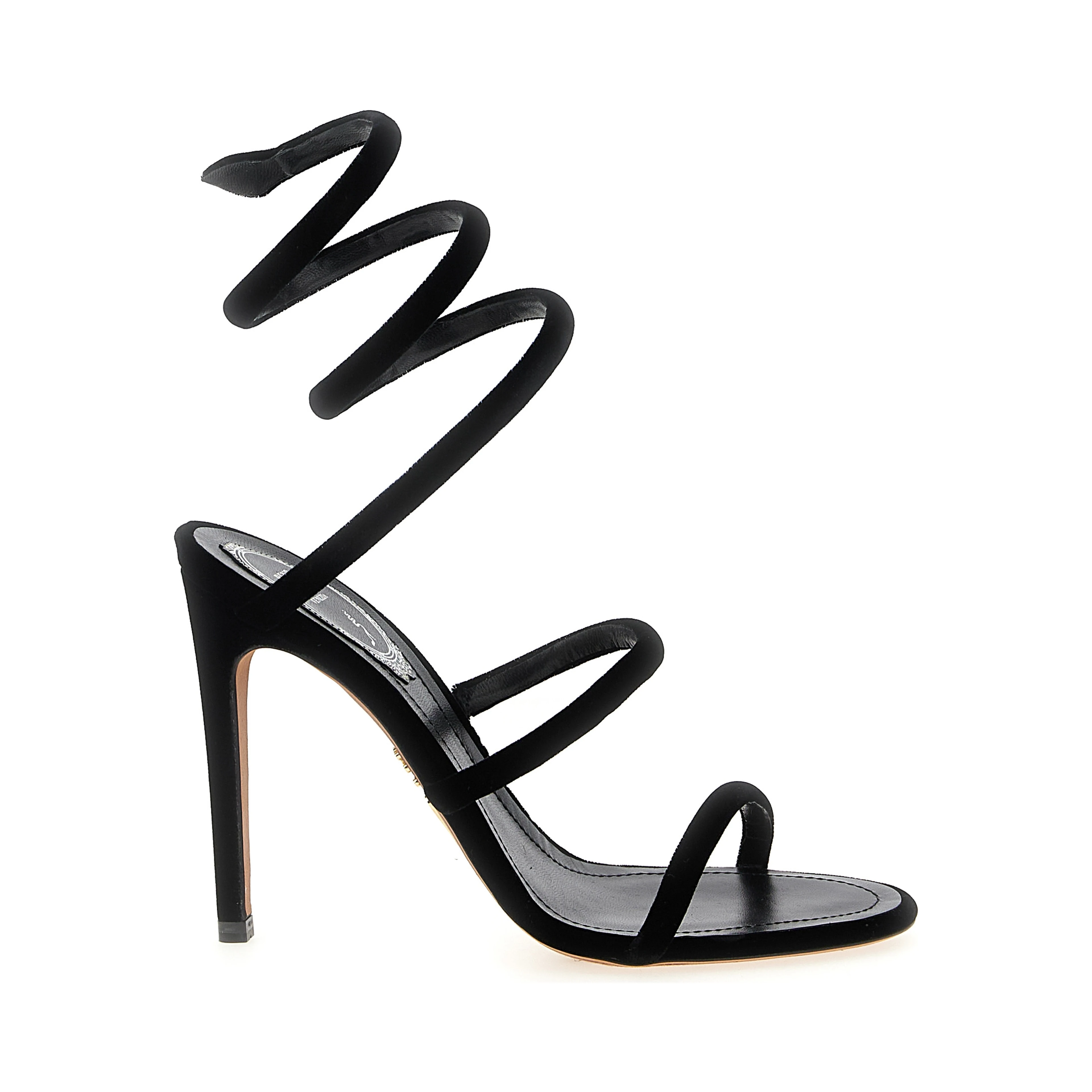 Black Textile Stiletto Heel Sandals